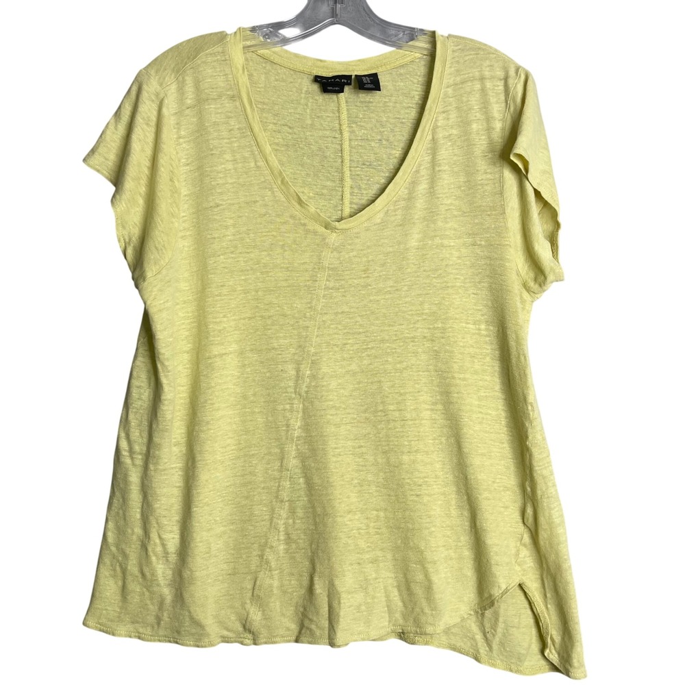 Tahari 100%‎ Linen Top Womens XL Yellow Asymmetrical Lagnelook Beachy Basic